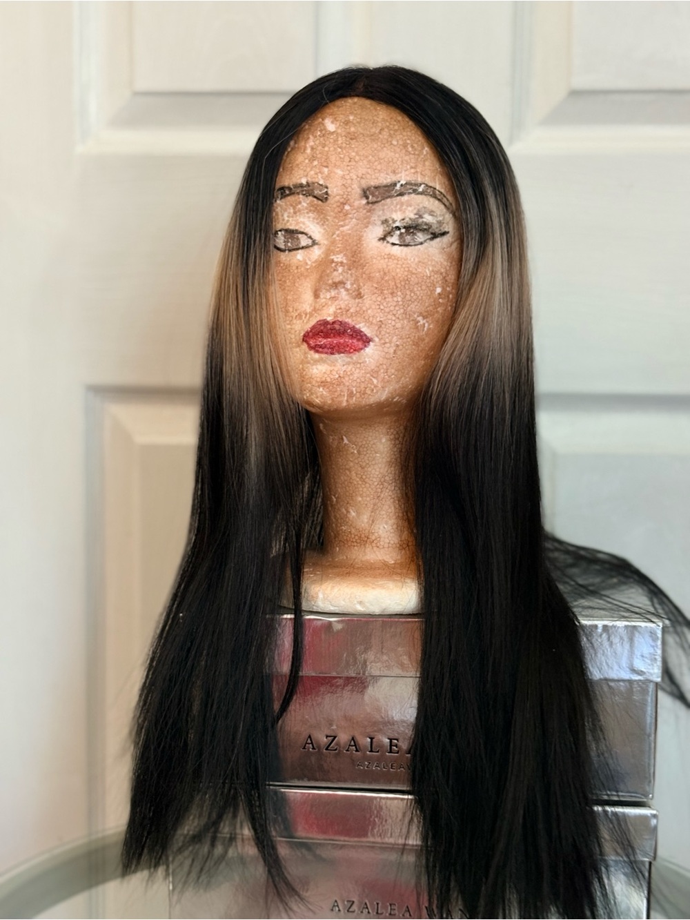 Long Straight Ombre Wig — Black to Light Brown
